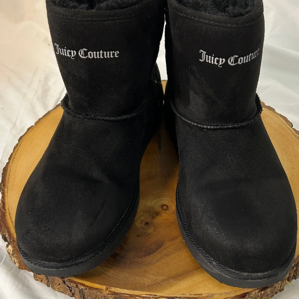 Juicy Couture Black Faux Fur Lined Kayte Winter Booties Micro suede‎ Size 8